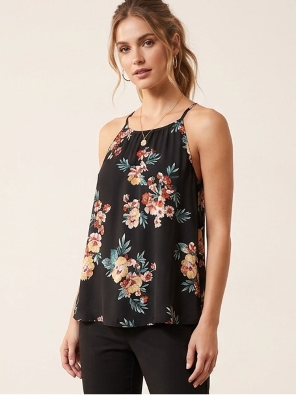 Lush Garden Floral Ruffle Sleeveless Top feminine Size XL